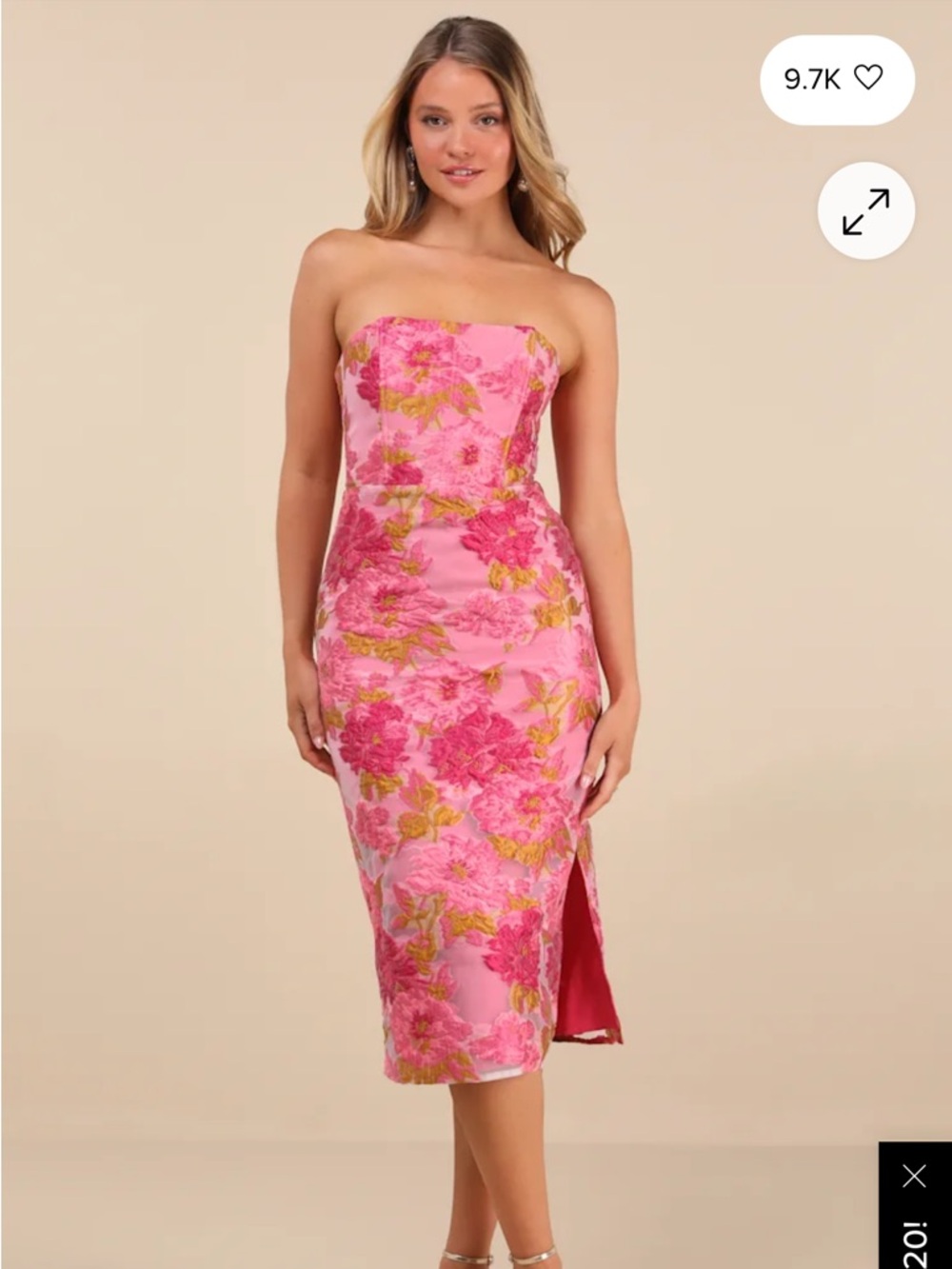 Lulu’s Upgraded Event Pink Jacquard Strapless Bustier Midi Dress